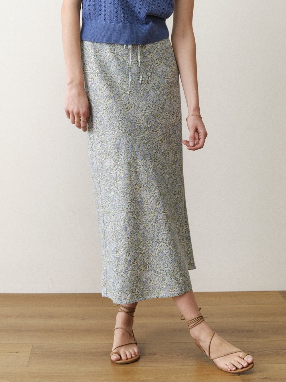 Marine Layer Avery Hemp Midi Skirt SEA FLORAL NEW WITH TAGS NWT XS